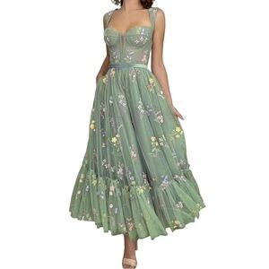 Mint green embroidered floral dress